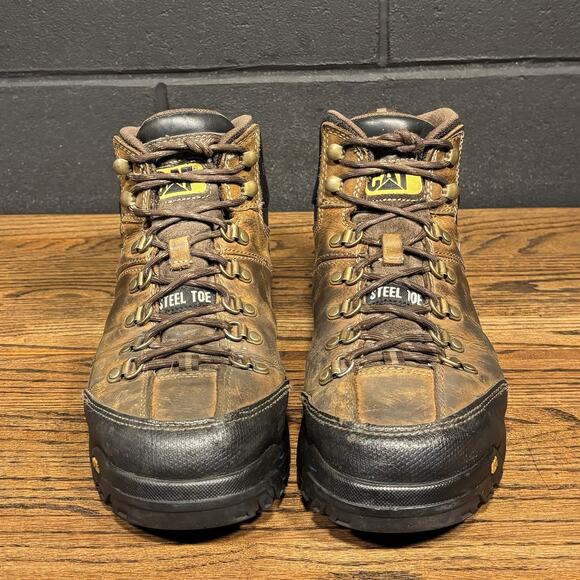 CAT Threshold Brown Leather Steel Toe Work Boots Men’s 10 P90935 - Picture 3 of 8